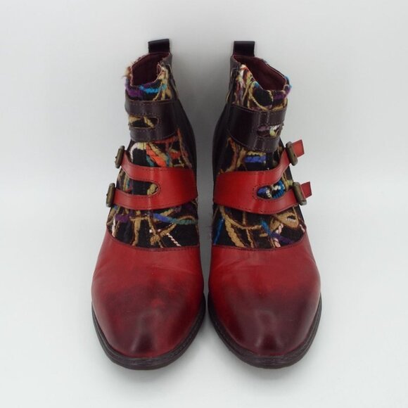 L'Artiste Spring Step Redding Red Leather Buckle Booties Size 40 - Picture 3 of 14